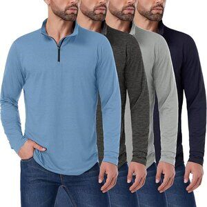 4 Pack Men's Quarter Zip Pullover Lightweight Quick Dry Active Casual Athletic